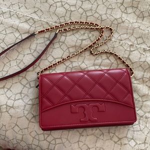 Tory Burch Red Crossbody Wallet on chain Red Gold